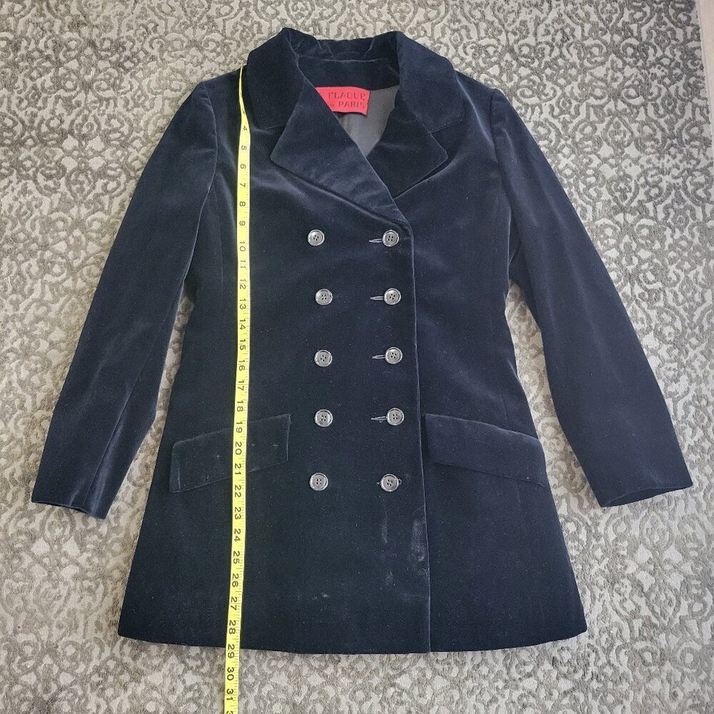 LA FLAQUE de PARIS Vintage Black Velvet Long Double Breasted Jacket - Picture 5 of 9
